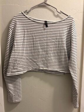 Cotton On Cropped Black & White Striped Long-Sleeve Top